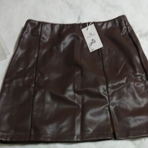 Faux Leather Mini Skirt in Chocolate Brown